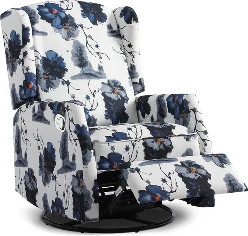 Miniatura 13 de Silla reclinable giratoria, mecedora deslizante para guardería, silla reclinable floral con respaldo de ala, silla reclinable en liquidación, silla