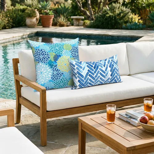 Miniatura 516 de Juego de 2 almohadas para exteriores de 16 x 16 pulgadas, repelentes al agua con interiores, para muebles de patio, hogar, jardín, geometría bohemia