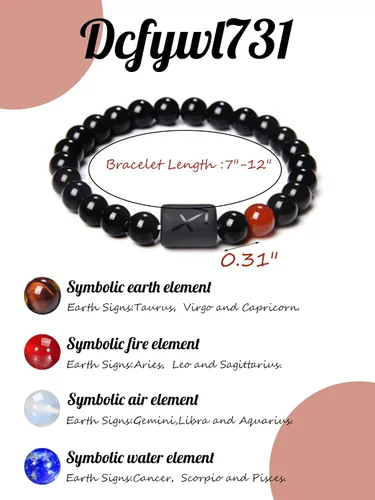 Miniatura 3 de Dcfywl731 Pulsera de pareja del zodiaco para hombres, pulseras de piedra natural de ónix negro para mujeres, regalos para hombres, regalos