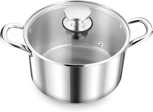Miniatura 9 de Herogo Olla de acero inoxidable 18/10 de 12 cuartos de galón con tapa, olla grande y resistente compatible con cocinas eléctricas, de gas