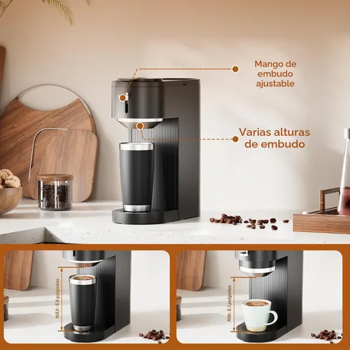 Miniatura 6 de COWSAR Cafetera de una sola porción, cafetera 2 en 1 para cápsulas K-CUP y café molido, tamaños de preparación ajustables de 6 a 14 onzas, depósito