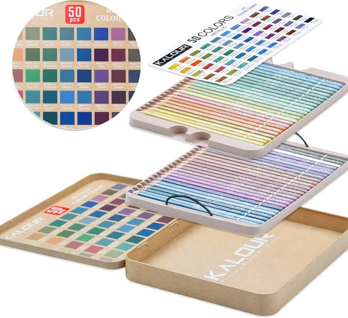 Miniatura 6 de KALOUR 50 lápices de colores metálicos para adultos, núcleo suave con colores vibrantes, ideales para dibujar, mezclar, bocetos, sombreado, lápices