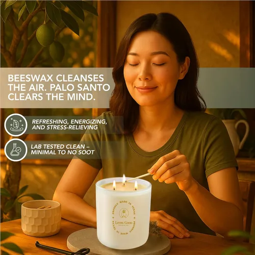 Miniatura 3 de Palo Santo - Vela de cera de abeja pura de Palo Santo y bergamota, más de 90 horas de duración, diseño clásico, velas perfumadas no tóxicas