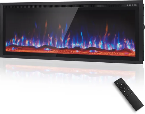 Miniatura 10 de MAISON ARTS Chimenea eléctrica de 42 pulgadas, calentador eléctrico empotrado y montado en la pared, marco ultra estrecho con control remoto