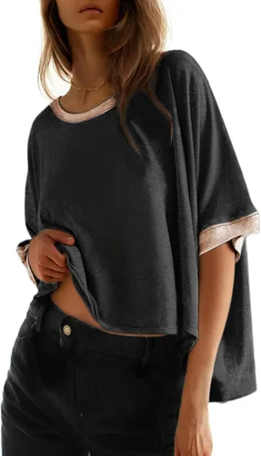 Miniatura 15 de Dokotoo -Camisetas de verano para mujer, color liso, holgadas, de gran tamaño, básicas