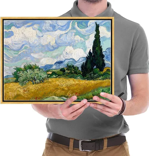 Miniatura 5 de Wieco Art - Arte enmarcado para pared de Campo de trigo con cipreses de Vincent Van Gogh, reproducción de pinturas en lienzo abstracto, impresiones