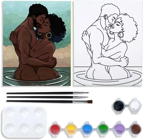 Nuberlic Kit de pintura en lienzo predibujado para pintar para adultos, parejas, pintura y sorbos, suministros de fiesta, tema de amor, para