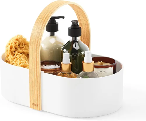Miniatura 9 de Umbra Bellwood Caddy, organizador para maquillaje y cosméticos, contenedor ligero y duradero con mango de madera y divisores extraíbles, pequeño