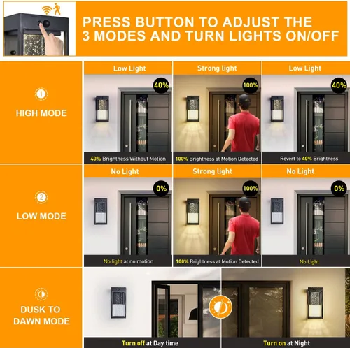 Miniatura 3 de Luz de Pared Solar para Exterior con Sensor de Movimiento de 3 Modos, Sconce Exterior de Cristal con Luz LED de 4000K 250LM para Puerta Frontal