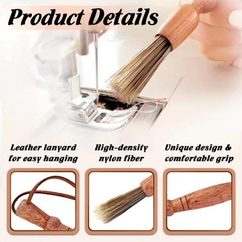 Miniatura 2 de Savina Cepillo de limpieza para máquinas de coser y sergers - Herramienta de coser, cepillo de pelusa de madera con una correa para colgar