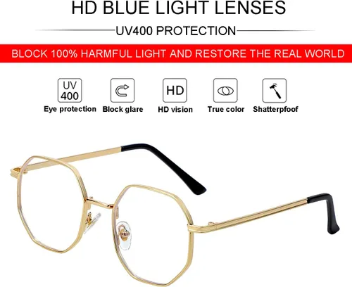 Miniatura 4 de JOVAKIT Gafas de bloqueo de luz azul con forma de polígono para mujeres y hombres, estilo vintage, octagonales cuadradas, sin prescripción, gafas