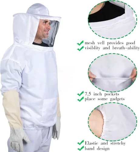 Miniatura 7 de Xgunion Traje de apicultor profesional, con chaqueta, pantalones y guantes