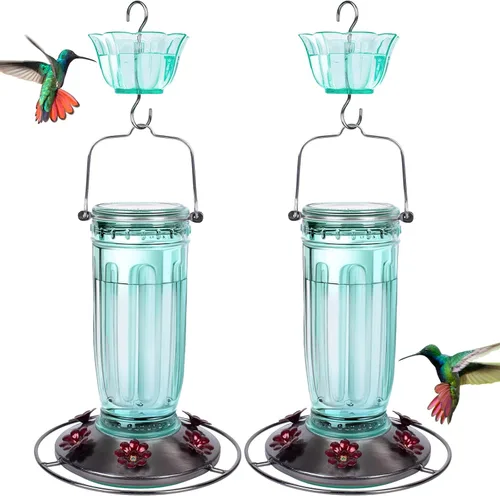 Miniatura 14 de Kingsyard Comedero de vidrio para colibríes para exteriores, comedero para pájaros silvestres con 6 puertos de alimentación para colgar para patio
