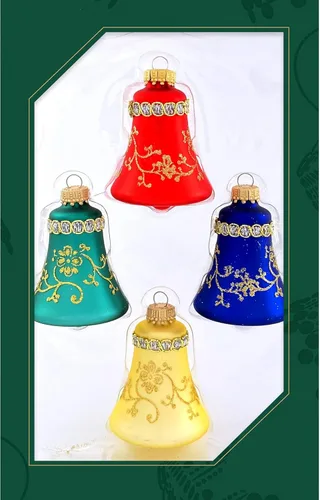 Adornos de cristal para árbol de Navidad – 2.638 in/2.625 pulgadas [4 piezas] esferas decoradas de Christmas By Krebs sin costuras para colgar en