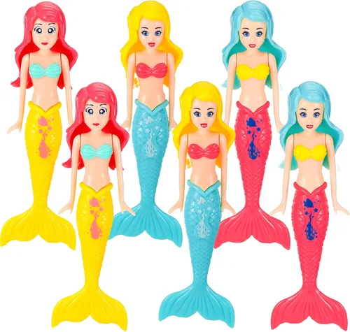 CHENGU Paquete de 6 muñecas de sirena de 5.5 pulgadas, juguetes de piscina de sirena, juguetes de buceo en agua en varios colores de plástico para