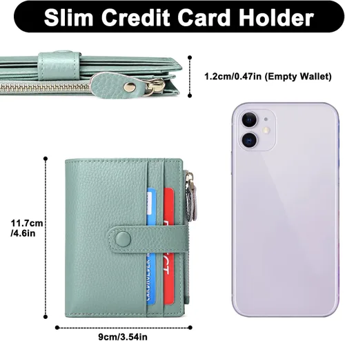 Miniatura 3 de FALAN MULE - Carteras pequeñas para mujer con bloqueo RFID, carteras de cuero plegables y delgadas con cremallera y monedero para monedas, S