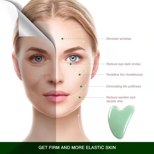 Miniatura 2 de Flagest Gua Sha Herramienta Facial - Masajeador de piedra de jade para terapia de acupuntura de spa - Guasha en forma de corazón para cara Verde