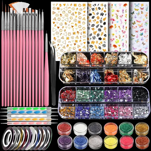 Teenitor Pinceles de Arte de Uñas Herramientas de Arte de Uñas, Pinceles de Uñas para Kit de Arte de Uñas con Calcomanías de Uñas, Herramientas de