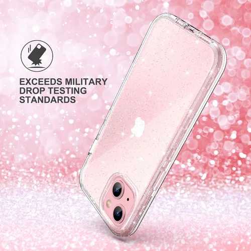 Miniatura 4 de ULAK Funda compatible con iPhone 15 Plus con purpurina, resistente de doble capa de protección a prueba de golpes, funda protectora transparente