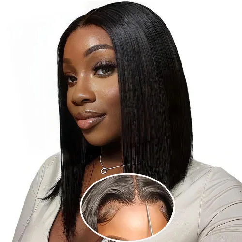 Miniatura 16 de Peluca Bob Corta de Cabello Humano 13x4 Pelucas Bob Frontales de Cabello Humano Pre Desplumadas para Mujeres Negras Pelucas de Encaje Frontal Bob 10