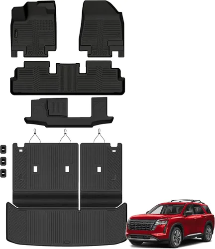 Auxko All Weather Floor Mats Cargo Mat with Backrest Mat for Nissan Pathfinder 2022-2025 2026 TPE Liners Accessories Guard Odorless Anti-Slip Floor