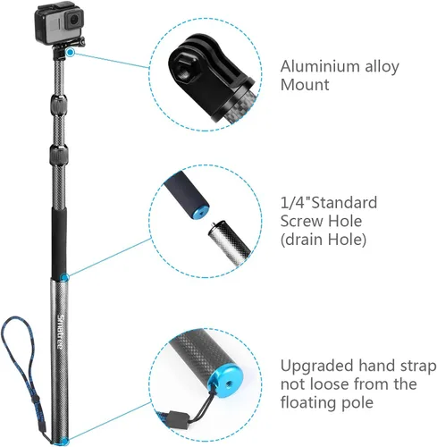 Miniatura 3 de Smatree Barra flotante desmontable extensible de fibra de carbono compatible con GoPro Hero 13/12/11/10/9/8/7/6/5/4/3 Plus/3/sesión/GoPro MAX/AKASO