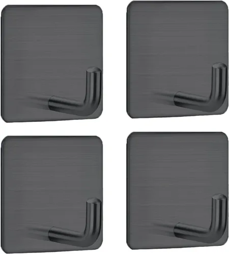 FOTYRIG Ganchos adhesivos negros para toallas, ganchos de pared para colgar toallas, ganchos de pared de acero inoxidable para colgar baño, cocina,