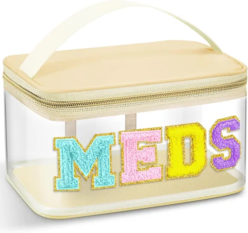 Miniatura 11 de Geetery Bolsa de Letras de Chenilla, Estuches de Viaje Meds Cheer Regalos para Porristas Bolsa de Cosméticos Maquillaje de Nylon Portátil Preppy