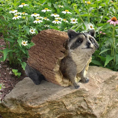 Miniatura 6 de Design Toscano Bandit the Raccoon - Estatua de animal de jardín para interiores y exteriores, 10 pulgadas de largo, resina de piedra fundida