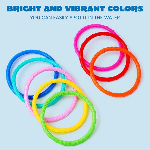 Miniatura 6 de JOYIN Juguetes de piscina de círculos de buceo, 8 piezas de anillos de piscina coloridos para niños, entrenamiento subacuático, juguete de buceo