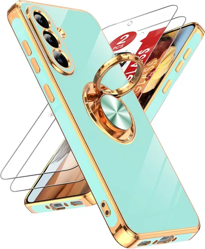 Miniatura 42 de LeYi Funda para Samsung Galaxy S22 Ultra con soporte de anillo giratorio de 360°, soporte magnético, chapado en oro rosa, borde protector para Negro