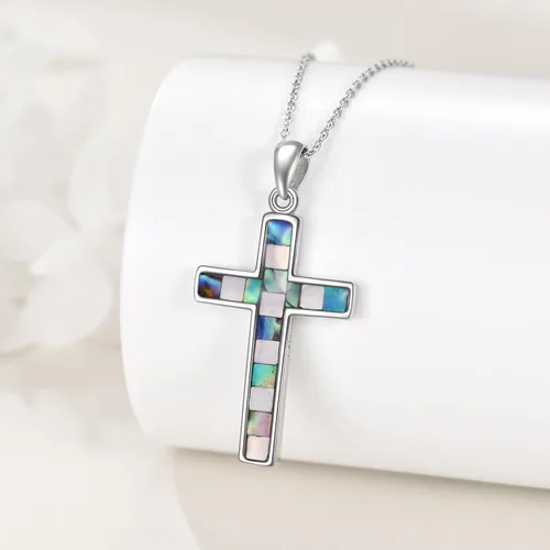 Miniatura 10 de YFN Collar de cruz de plata de ley 925 con nudo celta cruz infinito corazón amor colgante collar de 18 pulgadas