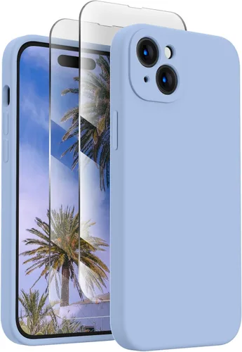 FireNova Funda diseñada para iPhone 15, funda de silicona mejorada [protección de cámara] con [2 protectores de pantalla], forro interior de Azul