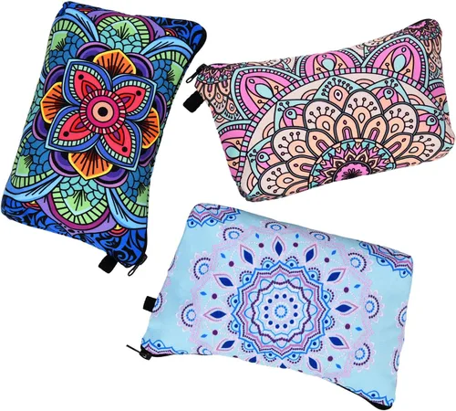 Miniatura 3 de 6 piezas bolsa de maquillaje bolsa de aseo impermeable, bolsa de cosméticos con dibujos de flores, mandalas, patrones de flores, llamas, unicornios