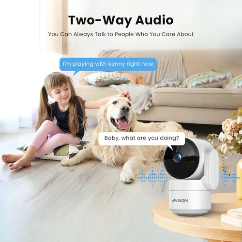 Miniatura 4 de AMOROM Cámara de seguridad para interiores 360° con panorámica/inclinación, monitor para mascotas, perros y bebés, visión nocturna HD 1080P