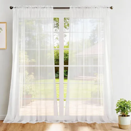Miniatura 18 de Dreaming Casa Cortinas traslúcidas lisas con bolsillo para barra, 2 paneles de 52 pulgadas de ancho x 96 pulgadas de largo, color blanco