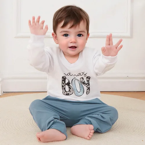 Miniatura 3 de FOCUSNORM Conjunto de sudadera con letras y pantalones deportivos para bebé recién nacido, para otoño e invierno
