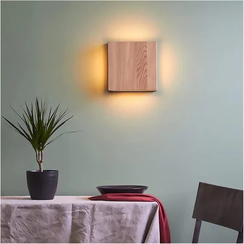 Miniatura 4 de Lámpara de pared LED de madera, aplique de pared cuadrada, lámpara de pared para interiores de 9 W, con acrílico, lámparas de cabecera de madera