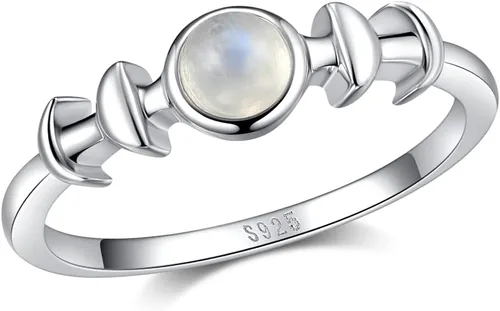 Anillo de piedra lunar genuina de plata de ley, anillo de fase lunar de triple diosa, piedra lunar, anillo minimalista para mujeres y niñas con caja