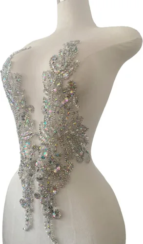 Miniatura 2 de Apliques de encaje hechos a mano con diamantes de imitación para coser en cuentas, parches de lentejuelas, accesorios para ropa de vestir de niña