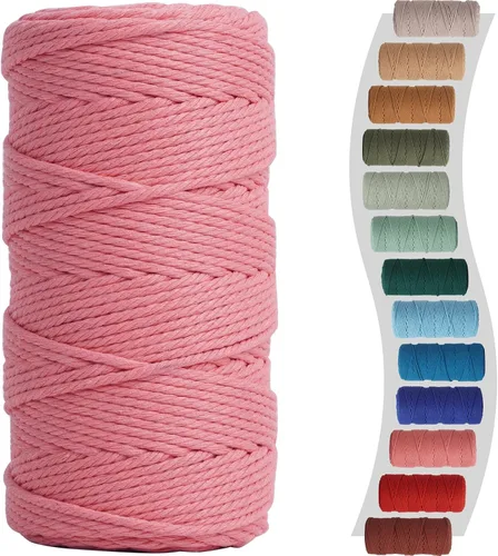 Miniatura 64 de Cordón de macramé de 1/8 pulgadas 220 yardas (200 metros) suministros naturales de macramé, hilo de macramé, cuerda de algodón de color, cuerda