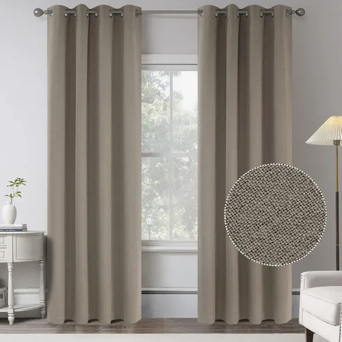 Miniatura 22 de KEQIAOSUOCAI Cortinas de lino 100% opacas de 100 pulgadas de largo, 2 paneles para dormitorio, estilo casa de campo moderna, completamente negro