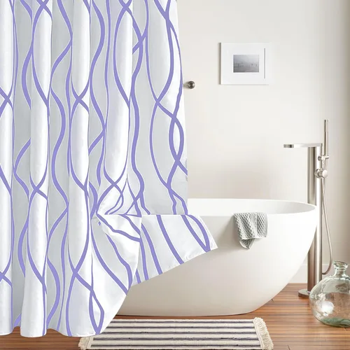 Miniatura 7 de Biscaynebay - Cortina de ducha de tela texturizada 72x72 pulgadas, lavanda, rayas estampada, cortina de baño moderna de lino de lujo de calidad