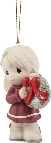 Miniatura 3 de Precious Moments 221002 May Your Christmas Wishes Come True 2022 Adorno de porcelana con fecha de bisque para niña