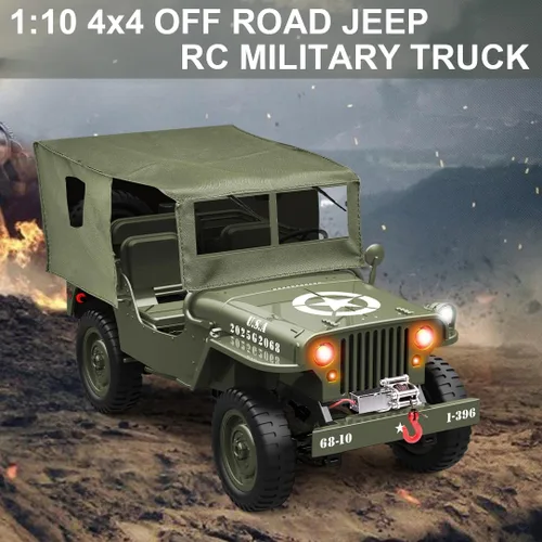 Miniatura 2 de Camión militar RC Rock Crawler, 1:10 4WD Off-Road Control remoto Jeep militar con cabrestante, lona y 2 baterías, vehículo de escalada militar todo
