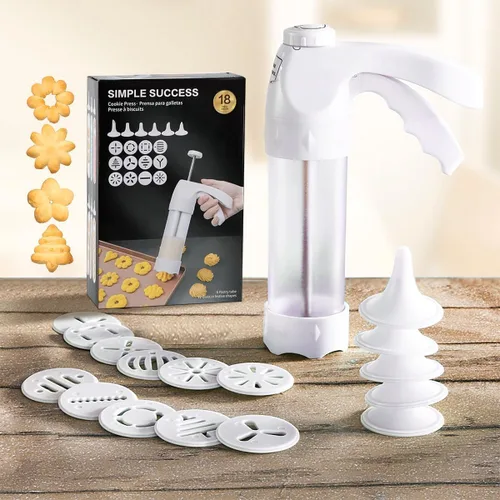 Miniatura 8 de Pistola de prensa de galletas blanca - Kit de prensa de galletas Spritz con 12 discos y 6 puntas de tubería Perfecto para Acción de Gracias