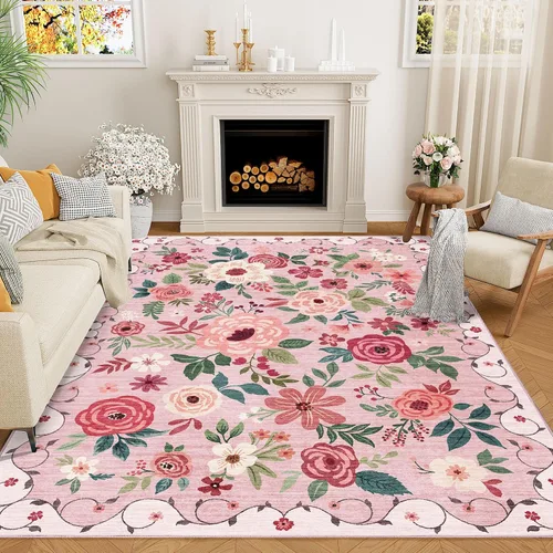 Miniatura 184 de DUKINO Alfombra de área de 6 x 9 pies, alfombra floral para sala de estar, ligera, antideslizante, lavable, alfombra de interior de pelo bajo