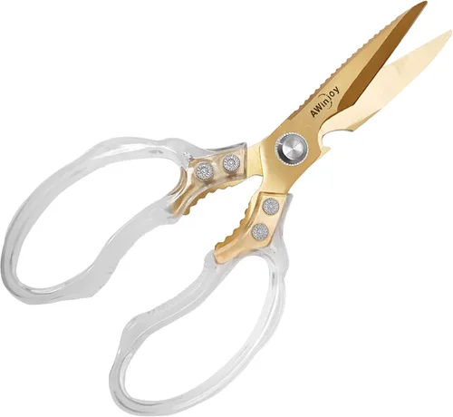 Miniatura 12 de AWinjoy Tijeras de cocina, resistentes y afiladas aptas para lavavajillas, accesorios de cocina color oro rosa para carne, pollo, pescado, aves