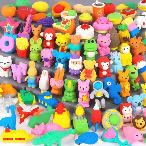 Miniatura 12 de Arscniek Paquete de 40 gomas de borrar 3D para rompecabezas de animales y alimentos para niños, gomas de borrar de lápiz mini desmontables