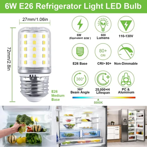 Miniatura 2 de Bombilla LED para refrigerador KEI D34L 3.5W - 6W, 40W 60W equivalente a bombillas de repuesto para refrigerador Frigidaire Kenmore KEL 3418L